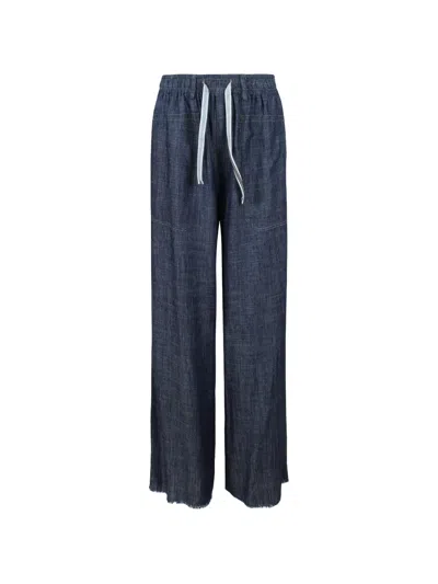 Noumeno Concetp Drawstring Frayed Jeans In Blue