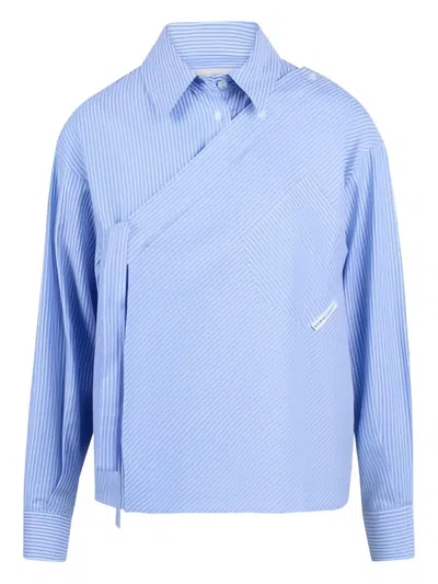 Noumeno Concetp Striped Wrap Shirt In Blue