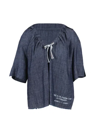 Noumeno Concetp Tie-fastening Frayed Blouse In Blue