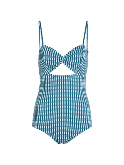 Nounou Zoe Check-pattern Swimsuit In Blue