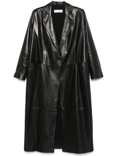 Nour Hammour Leather Coat In Black