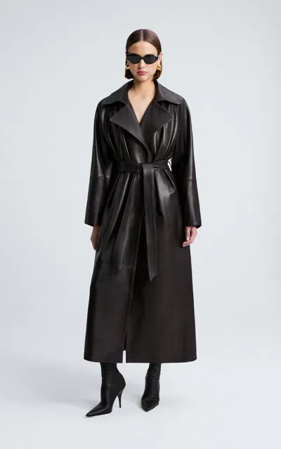 Nour Hammour Althea Lambskin Leather Trench In Brown
