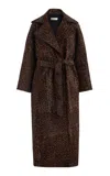 Nour Hammour Althea Leopard Ponyhair Trench Coat In Brown