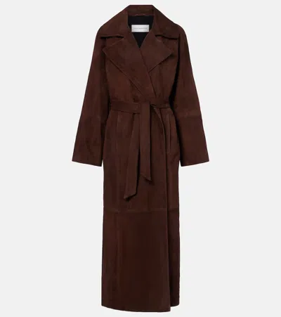 Nour Hammour Althea Suede Wrap Coat In Burgundy
