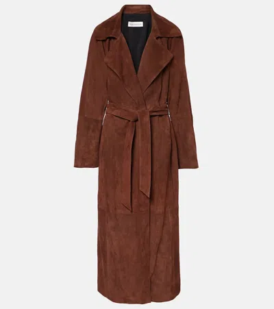 Nour Hammour Althea Suede Wrap Coat In Beige