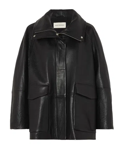 Nour Hammour Ansel Oversized Textured-leather Jacket In Black