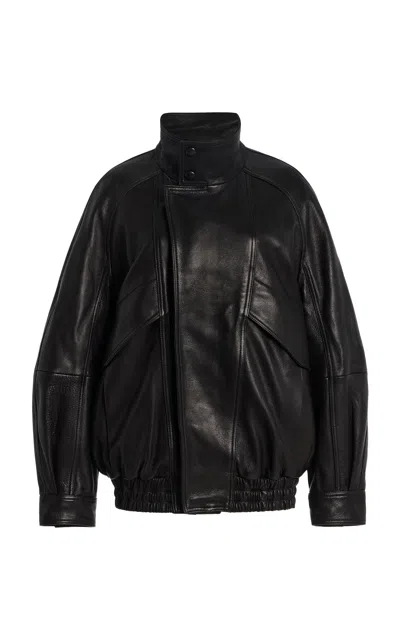 Nour Hammour Ariste Leather Bomber Jacket In Black