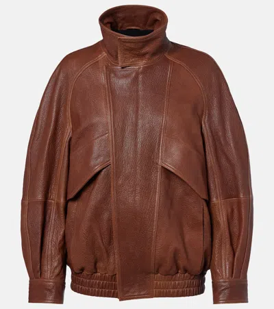 Nour Hammour Ariste Leather Bomber Jacket In Brown