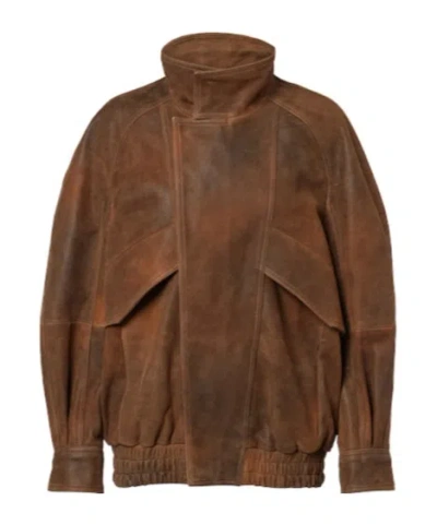 Nour Hammour Ariste Funnel-neck Leather Jacket In Brown