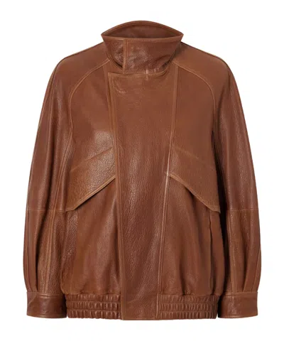 Nour Hammour Ariste Oversized Paneled Leather Jacket In Brown