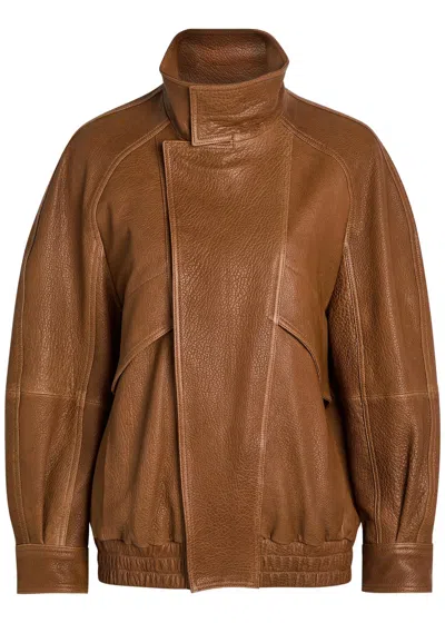 Nour Hammour Ariste Panelled Grained Leather Bomber Jacket In Brown
