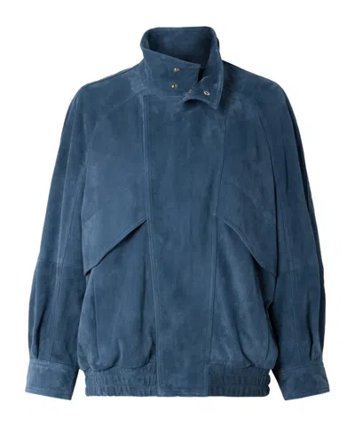 Nour Hammour Ariste Oversized Paneled Suede Jacket In Blue