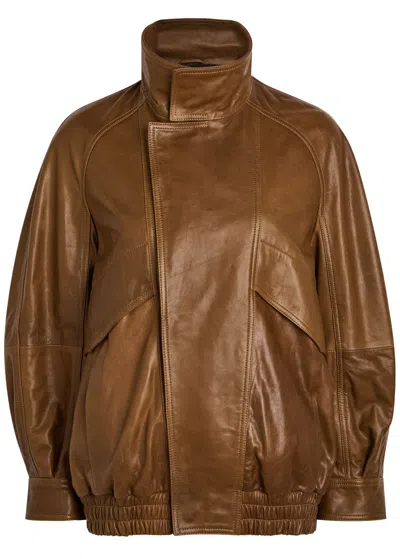 Nour Hammour Arite Leather Bomber Jacket In Brown