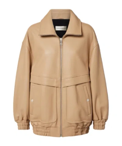 Nour Hammour Beck Leather Bomber Jacket In Brown