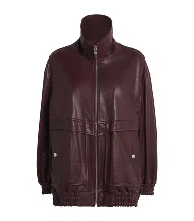 Nour Hammour Beck Leather Bomber Jacket In Burgundy