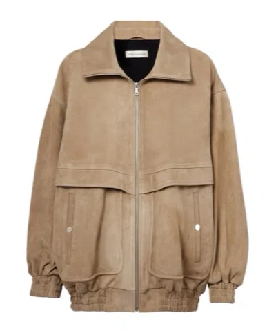 Nour Hammour Beck Suede Bomber Jacket In Neutral