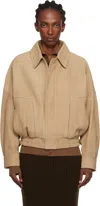 Nour Hammour Beige Dalma Relaxed Nubuck Suede Jacket