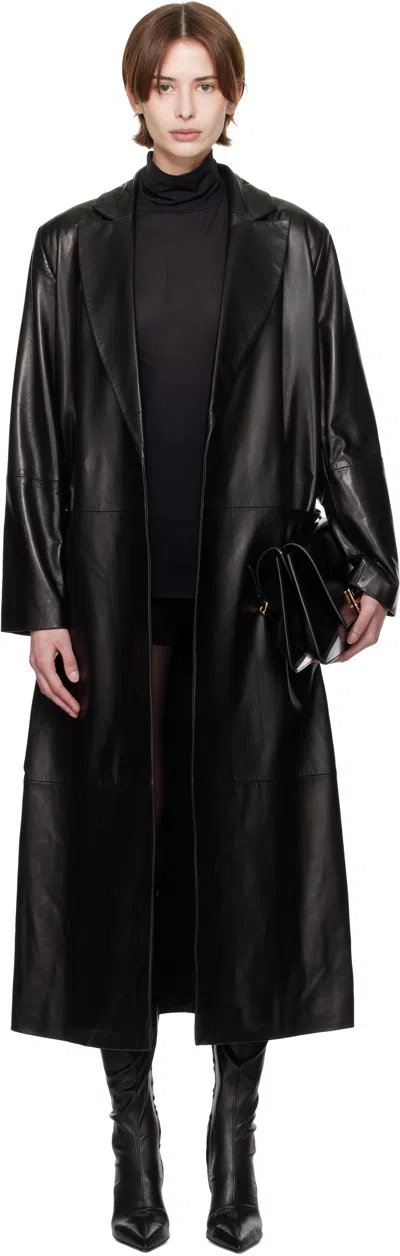 Nour Hammour Black Alba Modern Leather Coat In Blk Black