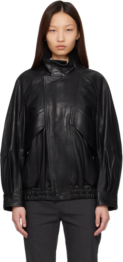 Nour Hammour Black Ariste Fluid Leather Jacket