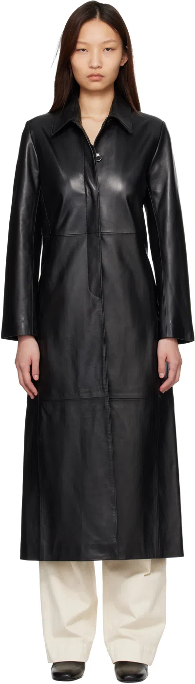 Nour Hammour Black Gotham Leather Coat In Animal Print
