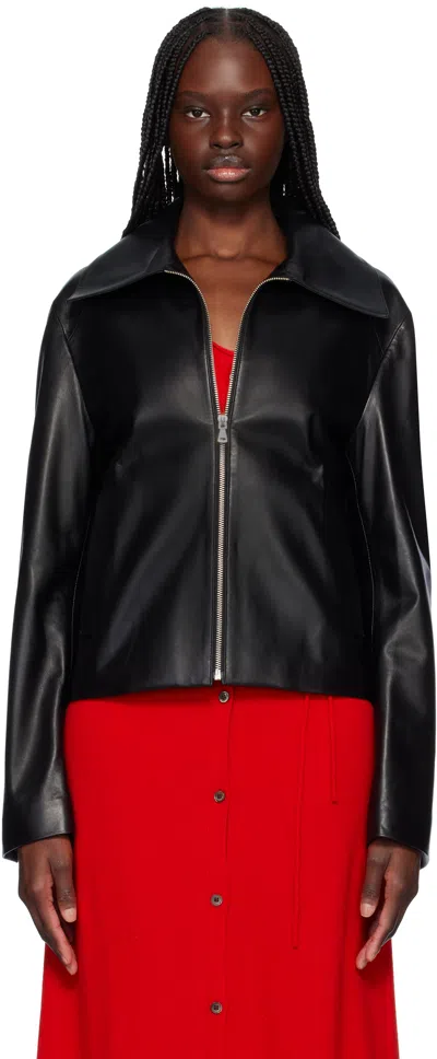 Nour Hammour Black Manen Minimalist Leather Jacket In Blk Black