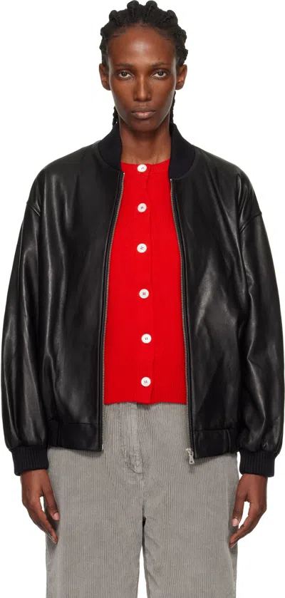 Nour Hammour Black Marly Long Leather Bomber Jacket