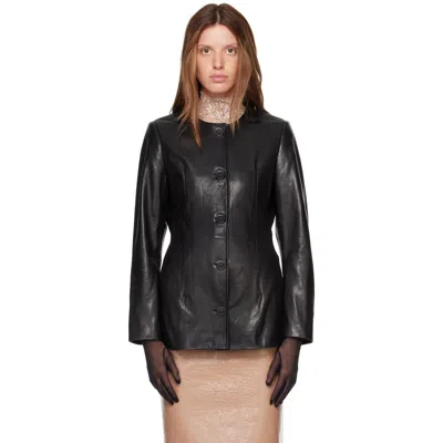 Nour Hammour Black Maud Leather Blazer In Noir Classique