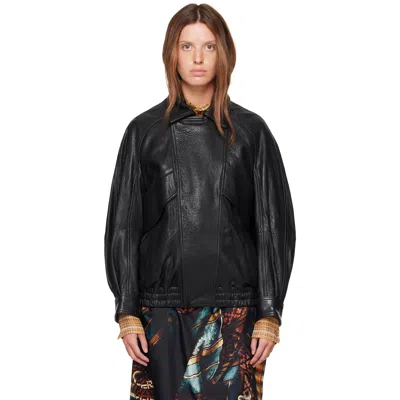 Nour Hammour Black Rafe Sculptural Leather Bomber Jacket