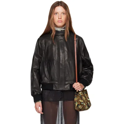 Nour Hammour Black Rios Leather Bomber Jacket In Noir Classique