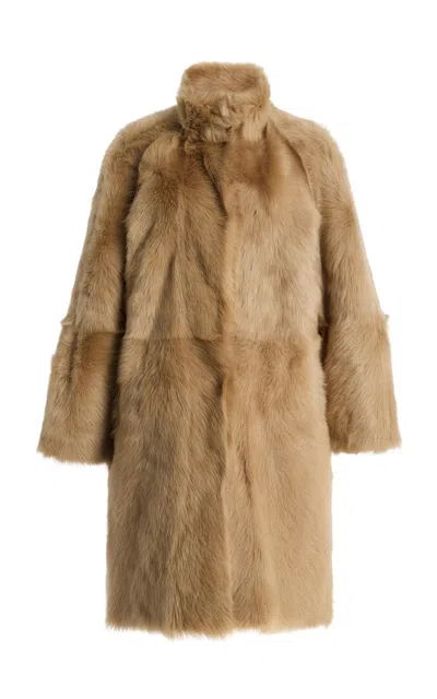Nour Hammour Blaise Shearling Coat In Neutral