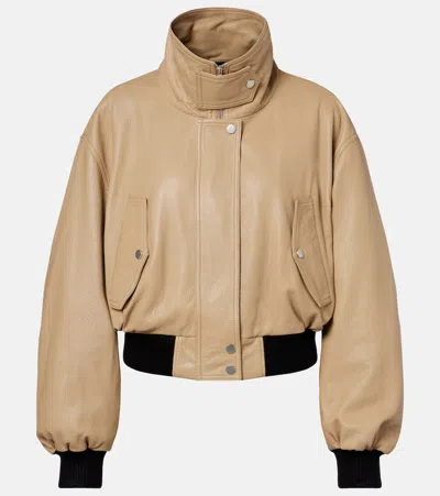 Nour Hammour Briar Cropped Leather Blouson Jacket In Nude