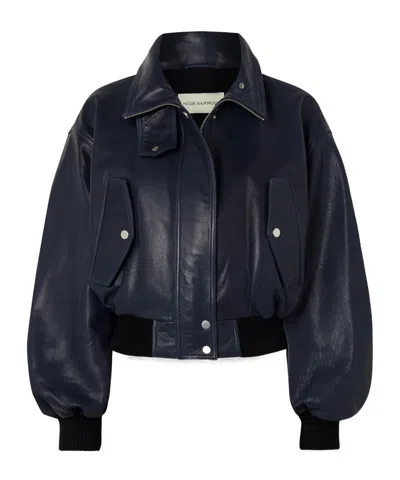 Nour Hammour Briar Cropped Leather Bomber Jacket In Blue