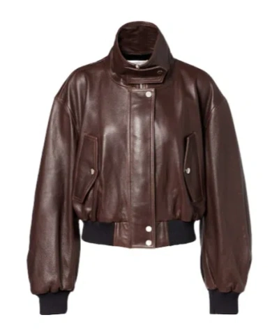 Nour Hammour Briar Leather Bomber Jacket In Brown