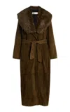Nour Hammour Briona Convertible Shearling-trimmed Suede Trench Coat In Brown
