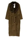 Nour Hammour Briona Faux-fur Collar Suede Coat In Green