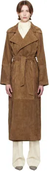 Nour Hammour Brown Althea Belted Suede Coat In Tobsue Tobacco Suede