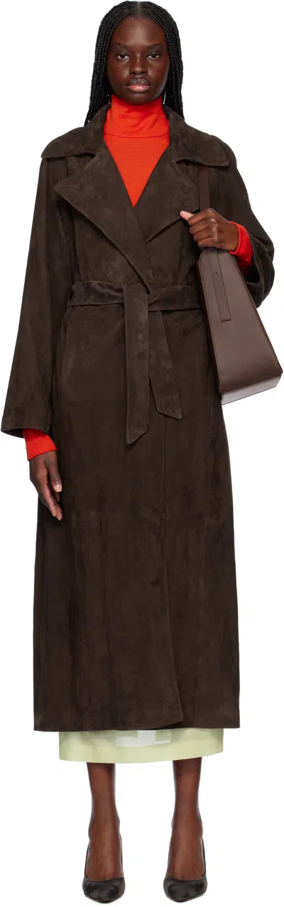 Nour Hammour Brown Althea Belted Suede Jacket In Mochsue Mocha Suede