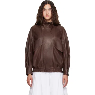 Nour Hammour Brown Ariste Leather Bomber Jacket In Rich Brown