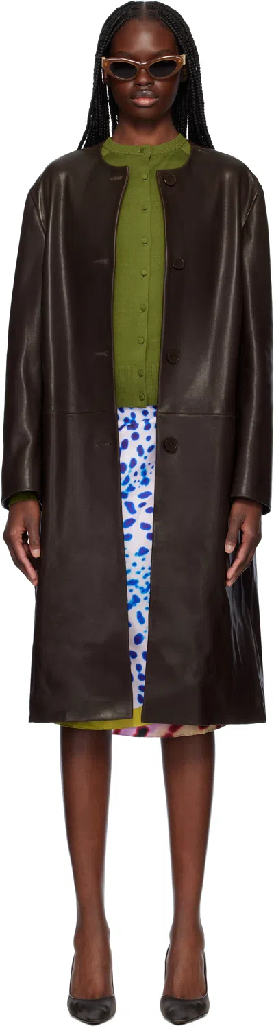 Nour Hammour Brown Audrey Leather Jacket In Darkb Dark Brown