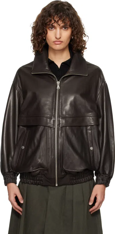 Nour Hammour Brown Beck Modern Leather Bomber