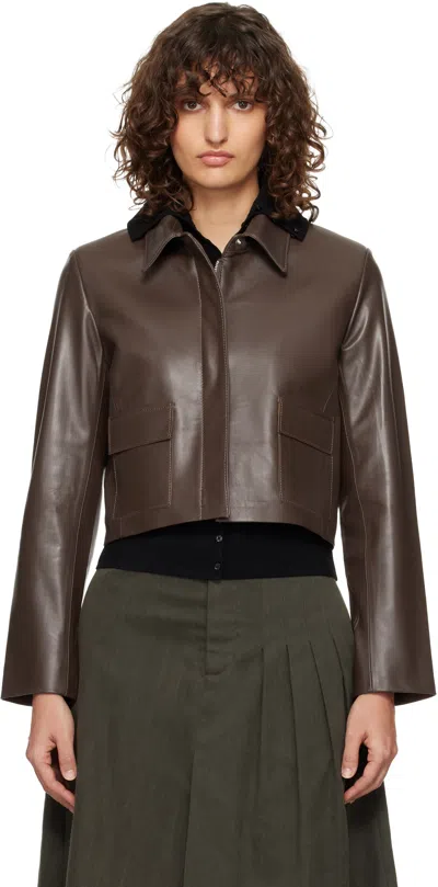 Nour Hammour Brown Bleeker Fitted Leather Jacket
