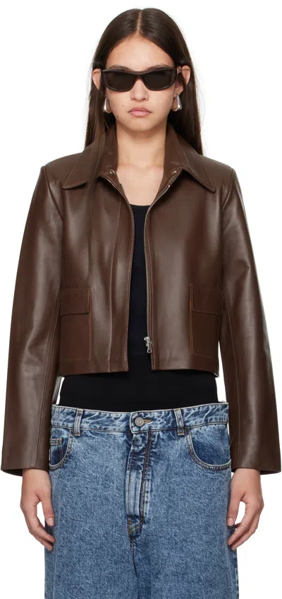 Nour Hammour Brown Bleeker Leather Jacket In Mc Milk Chocolate