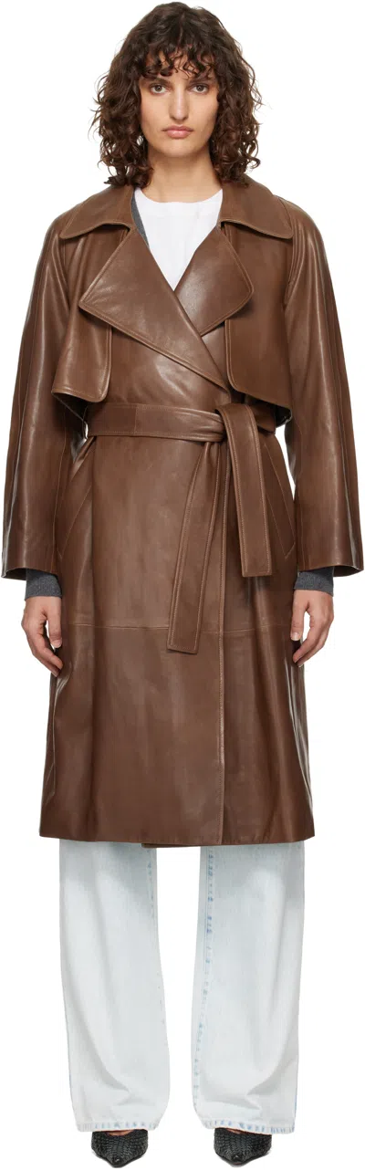 Nour Hammour Brown Cisley Leather Trench Coat