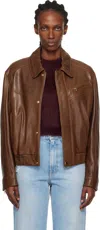 Nour Hammour Brown Clint Cropped Bomber Jacket In Brown