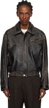 Nour Hammour Brown Clint Cropped Leather Bomber Jacket