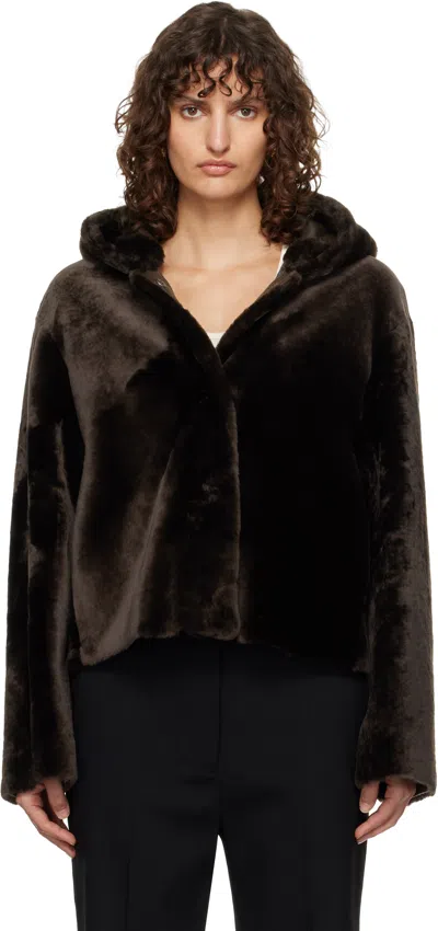 Nour Hammour Brown Cooper Hooded Curly Shearling Jacket