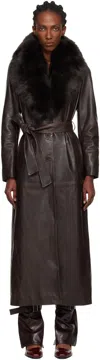 Nour Hammour Brown Dakota Glamorous Leather Coat In Black