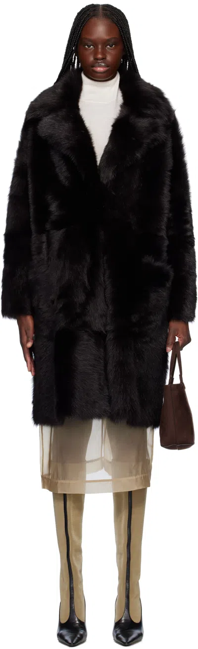 NOUR HAMMOUR BROWN EVITA APRÈS-SKI SHEARLING COAT