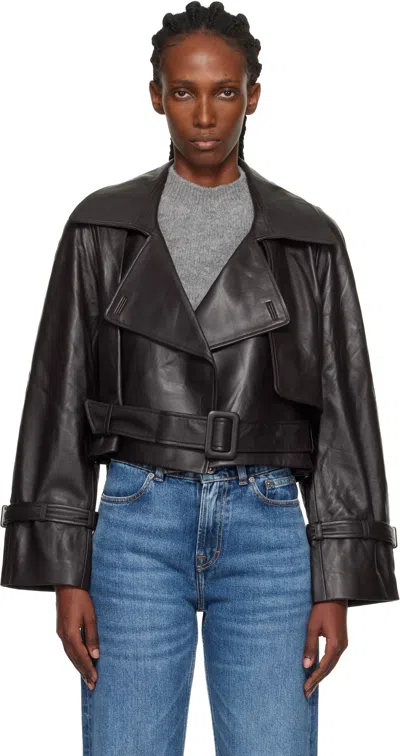 Nour Hammour Brown Hatti Cropped Leather Jacket In Black