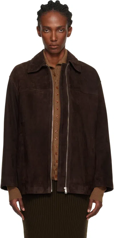 Nour Hammour Brown Layne Sleek Suede Jacket In Black